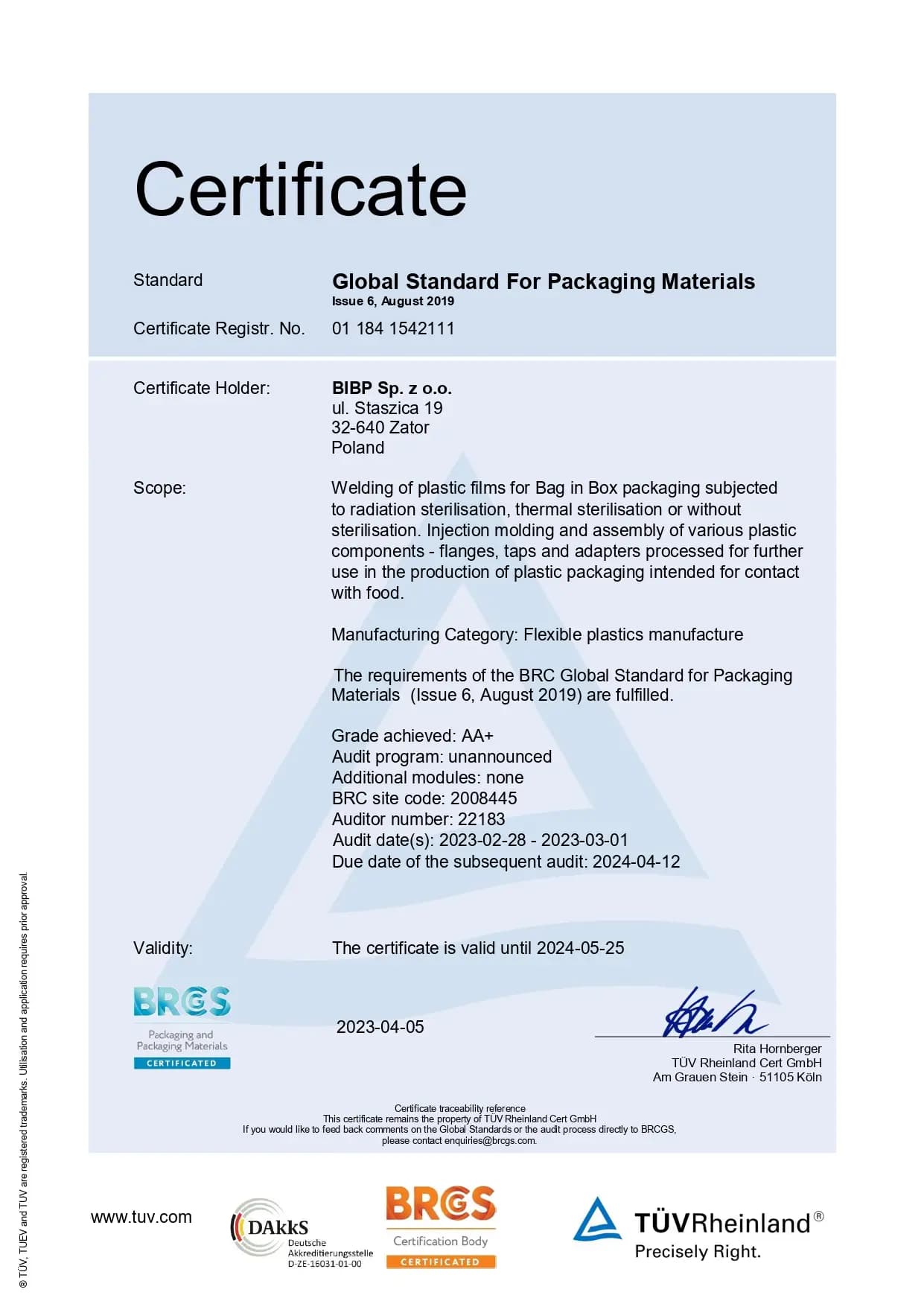 BRC certificate EN